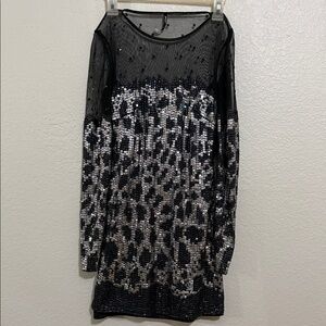 Nasty Gal Black and Silver Sequin Long Sleeve Dress